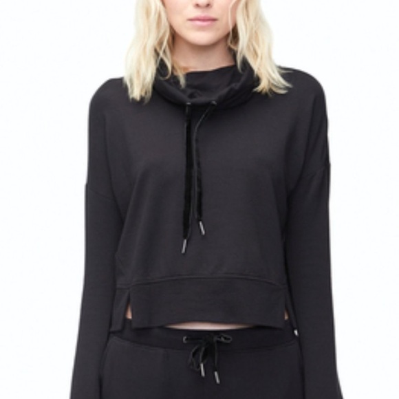 Ugg Cropped Black Cowl Funnel Neck Sweat Shirt Pullover With Velvet Strings - Picture 1 of 4